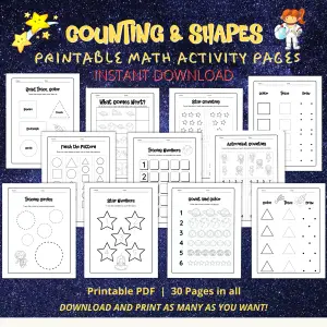 Math Activity Pack - Space Counting & Shapes