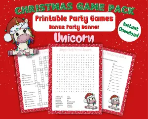 Unicorn - Christmas Printable Games Party Pack