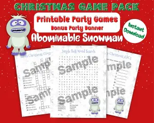 Abominable Snowman - Christmas Printable Games Party Pack