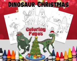 Dinosaur Christmas - Printable Coloring Pages