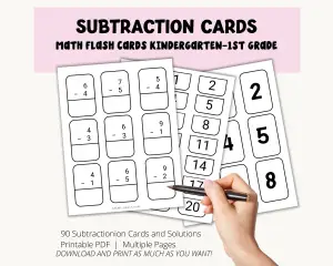 Subtraction Flash Cards - Print & Cut
