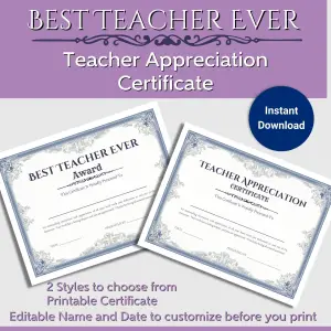 Best Teacher Award - Editable PDF