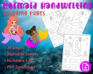 Mermaid Handwriting Practice Coloring Pages