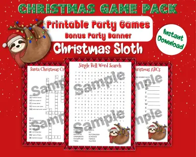 Sloth - Christmas Printable Games Party Pack