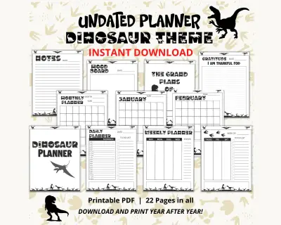 Dinosaur Undated Planner & Gratitude Journal