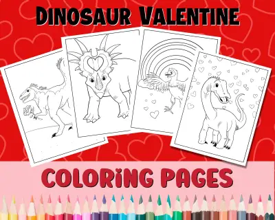Dinosaur Valentine's Day - Printable Coloring Pages