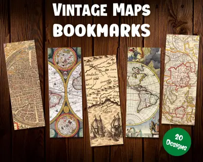 Vintage Maps Bookmarks - 20 Bookmark Set