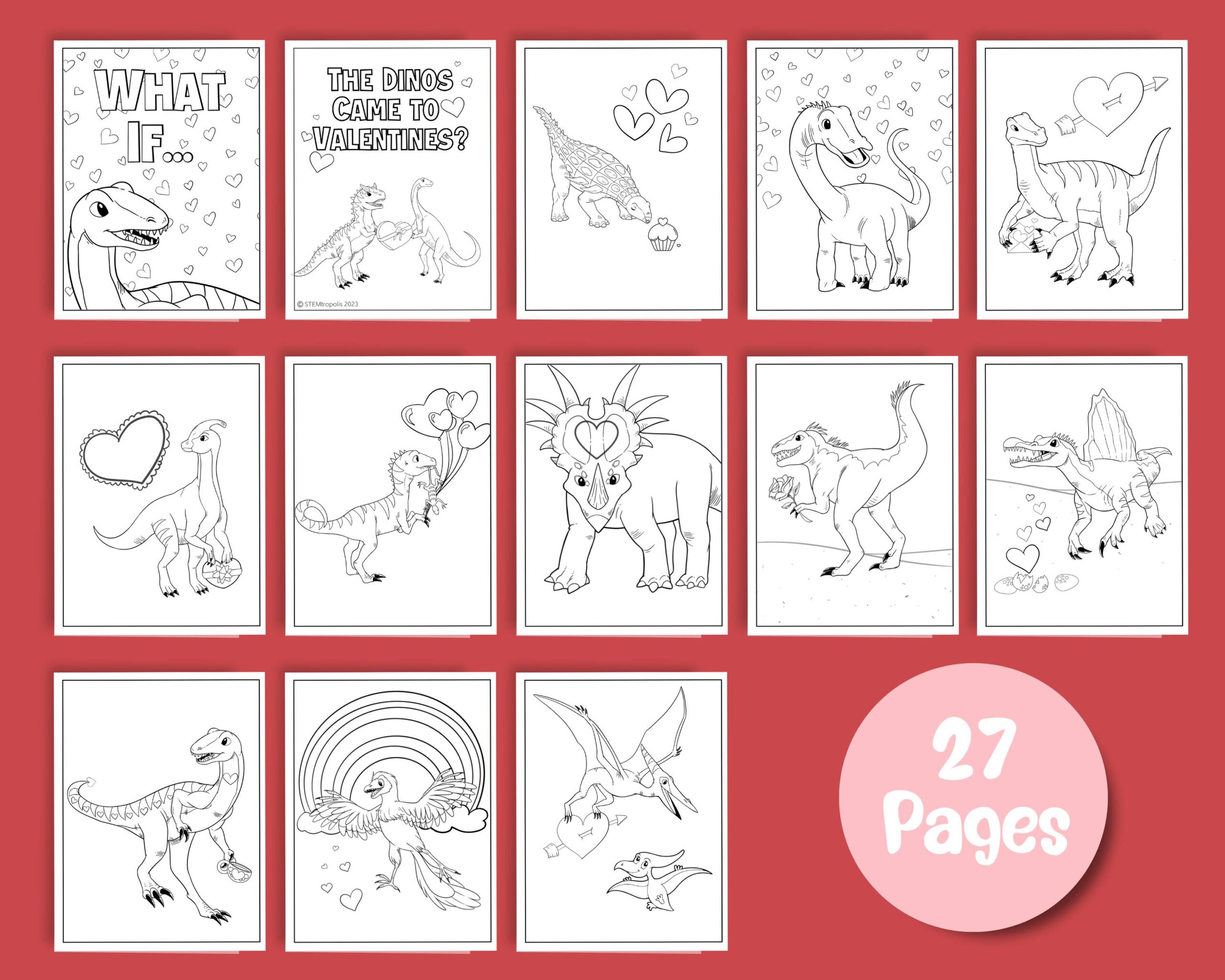 Dinosaur Valentines Coloring Pages