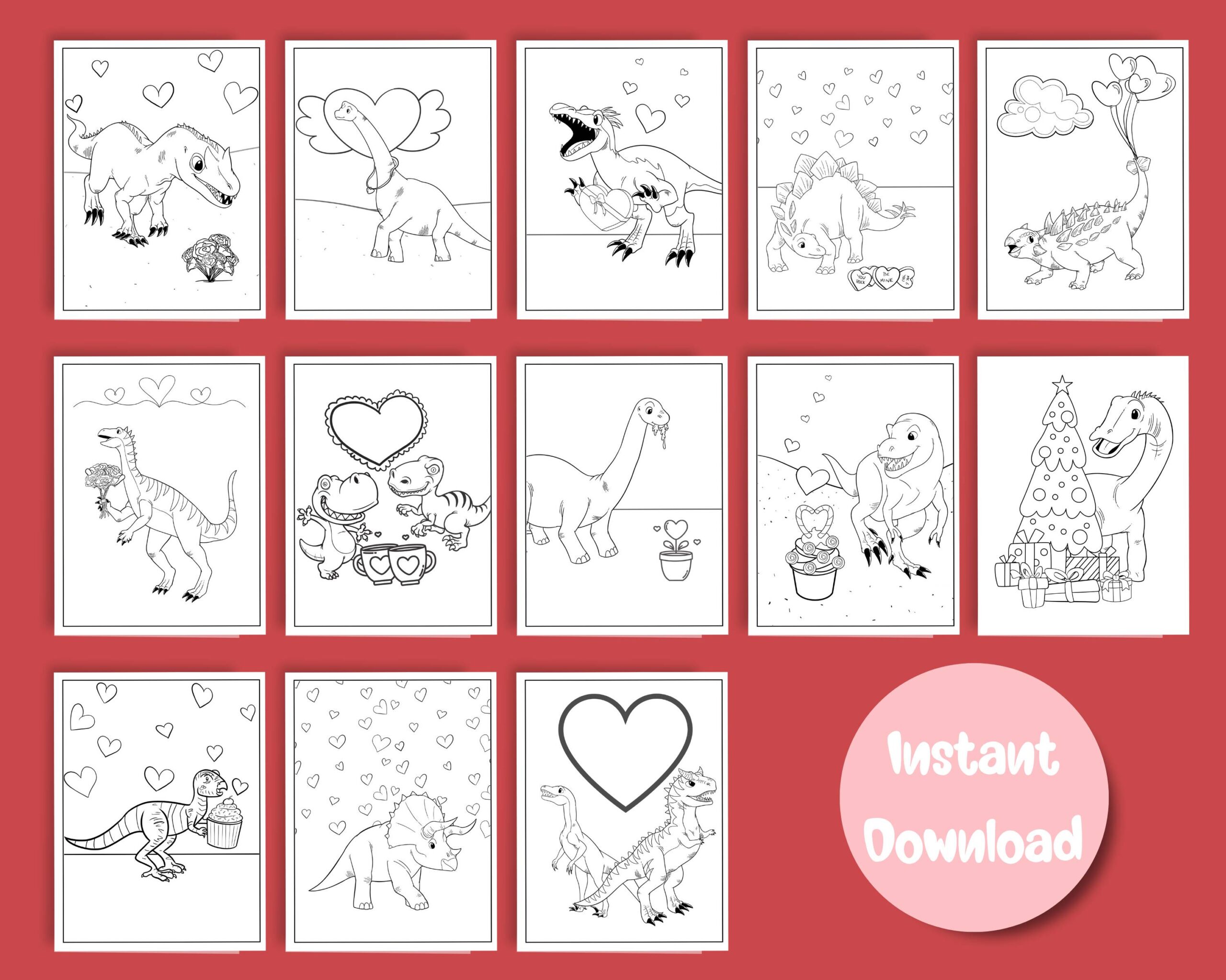 Dinosaur Valentines Coloring Pages