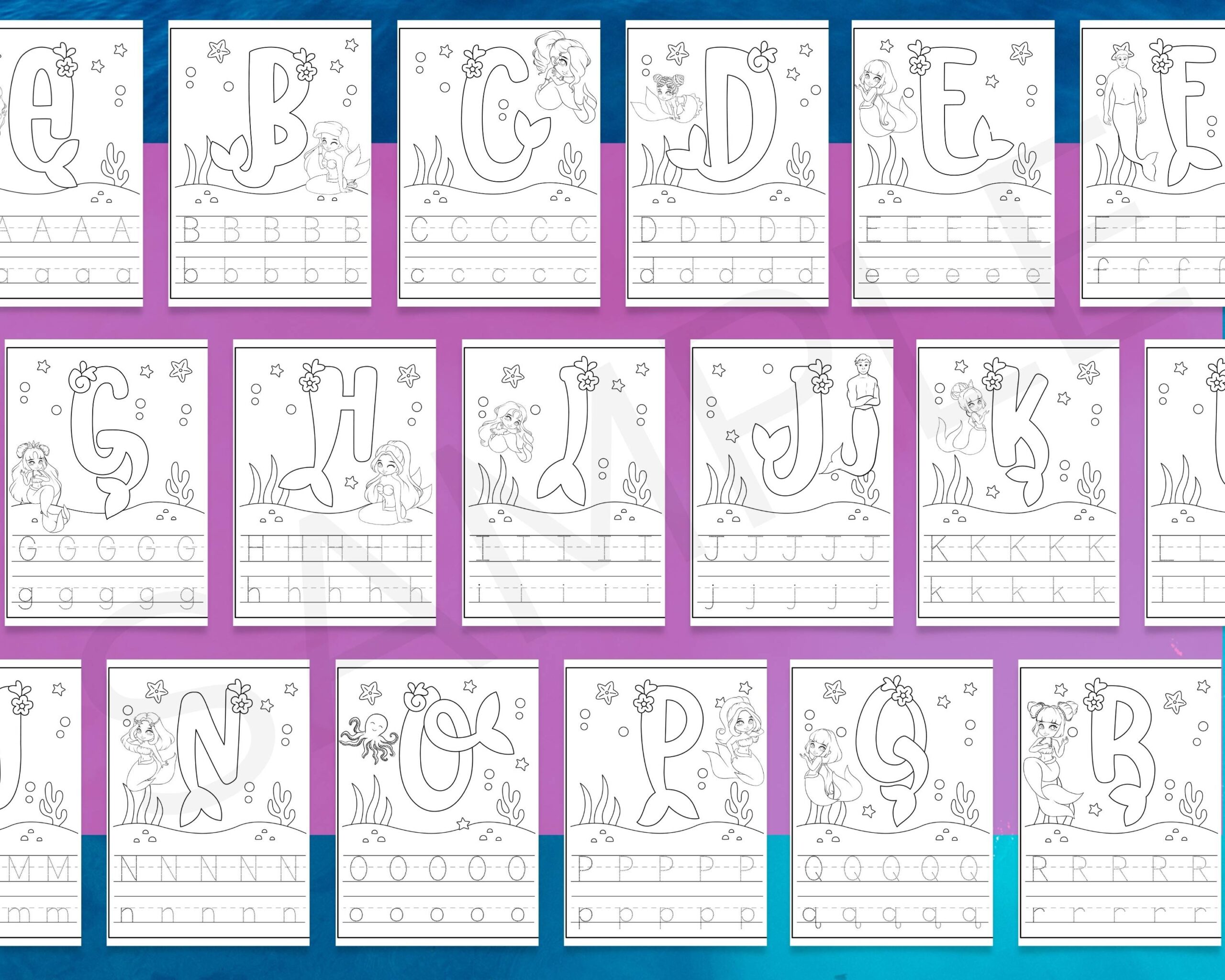 Mermaid Alphabet Coloring Pages