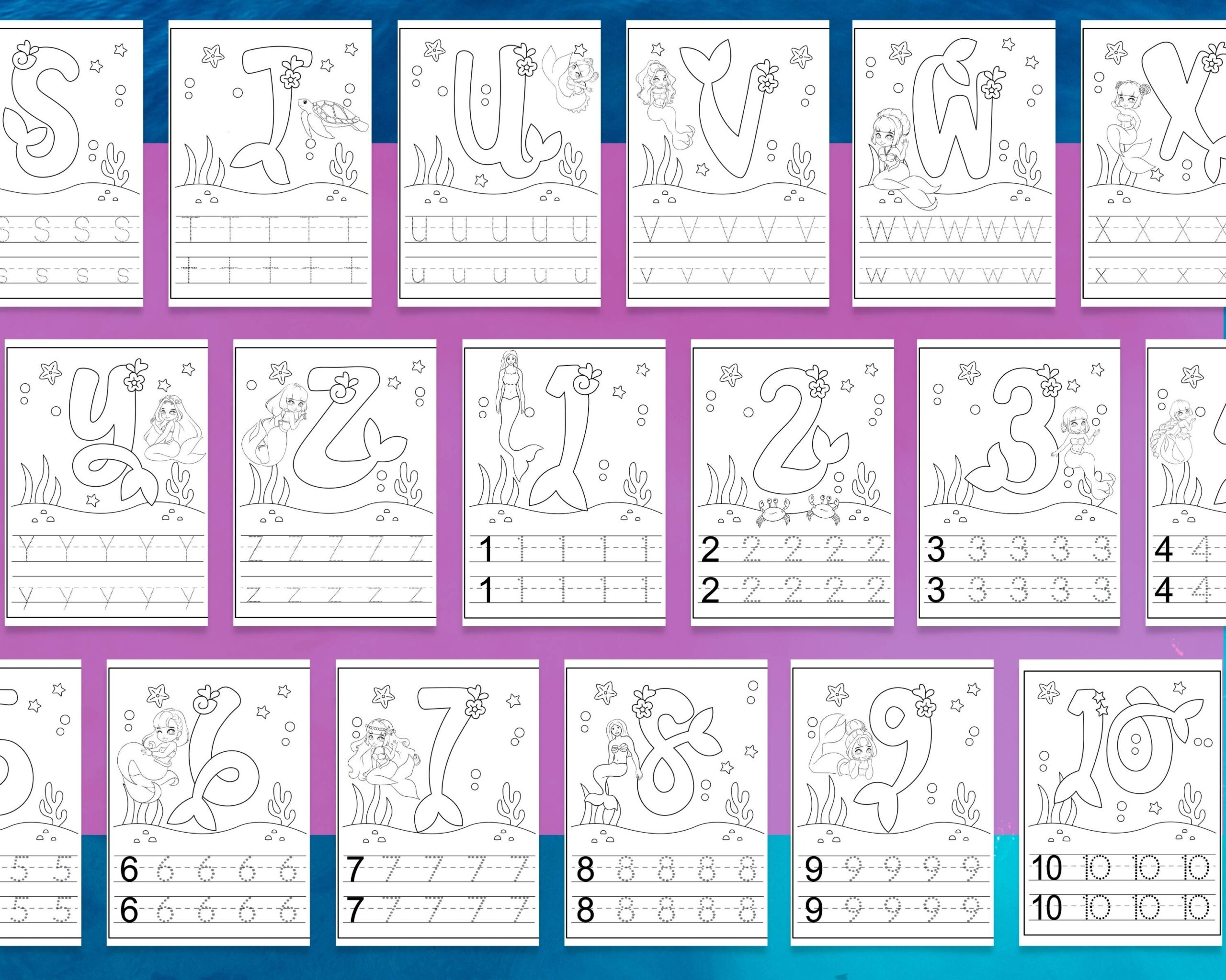Mermaid Alphabet Coloring Pages