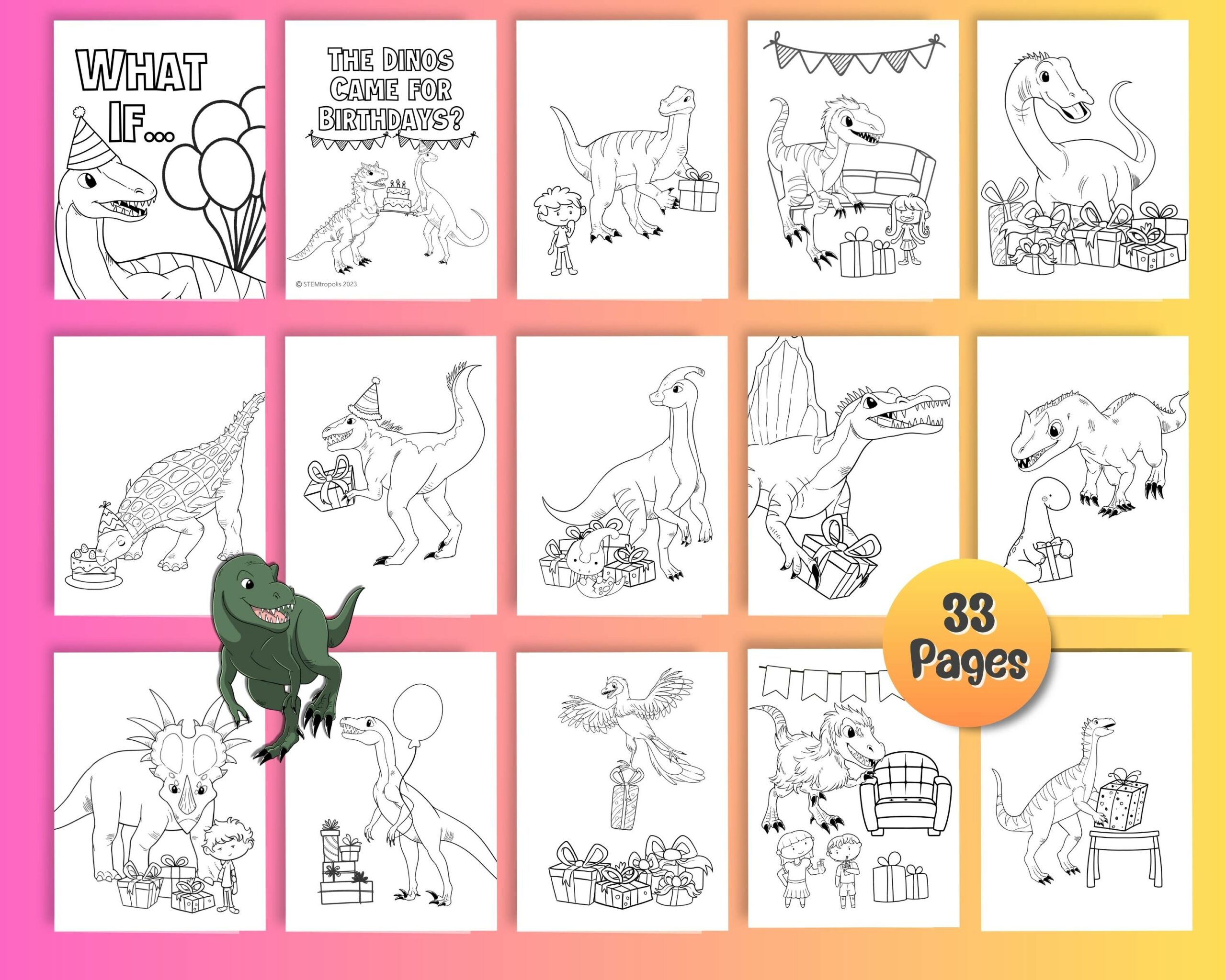 Birthday Dinosaur Coloring Pages