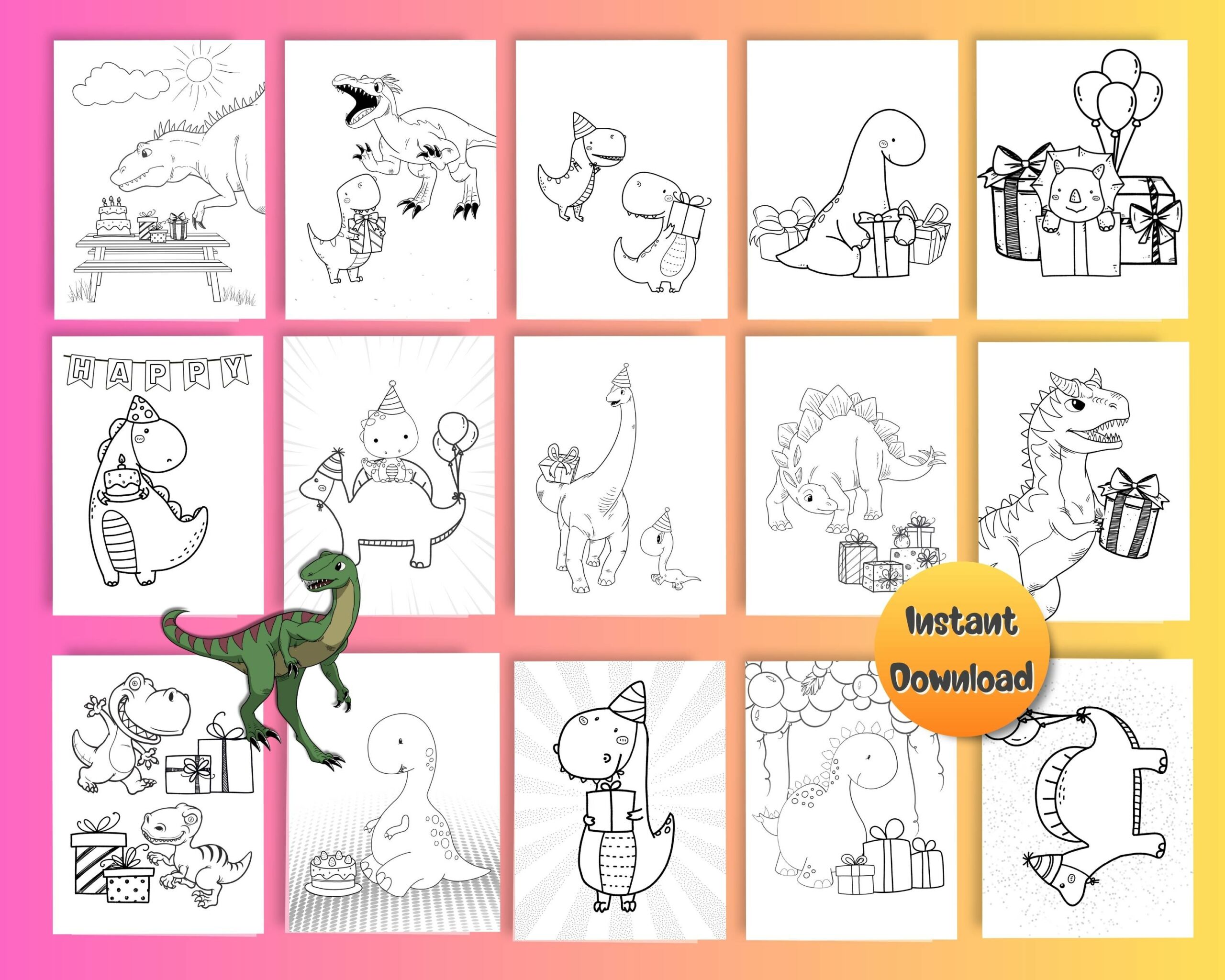 Birthday Dinosaur Coloring Pages