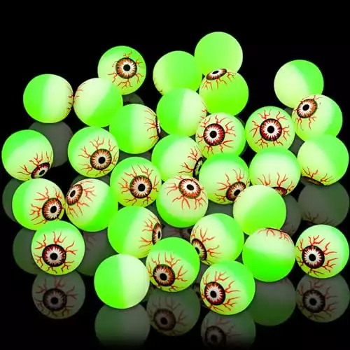 Chalyna 50 Pcs 30 mm Glowing Eyeball Bouncing Balls Halloween Glow in The Dark Bouncing Balls Bulk Luminous Bouncy Eyeball Toys for Halloween Party Favors Goody Bag Fillers Trick or Treat Game