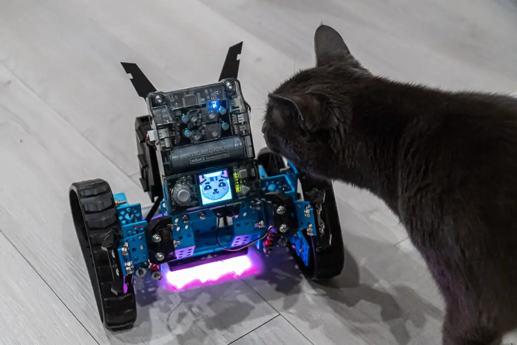 mBot2 Rover with cat emoji