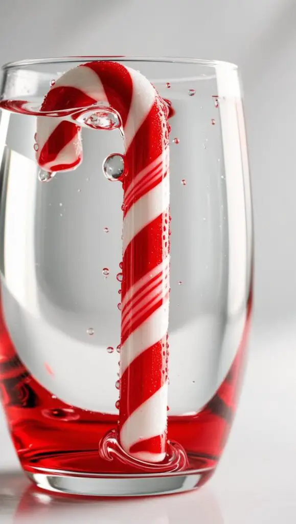 candy cane in a glass of water